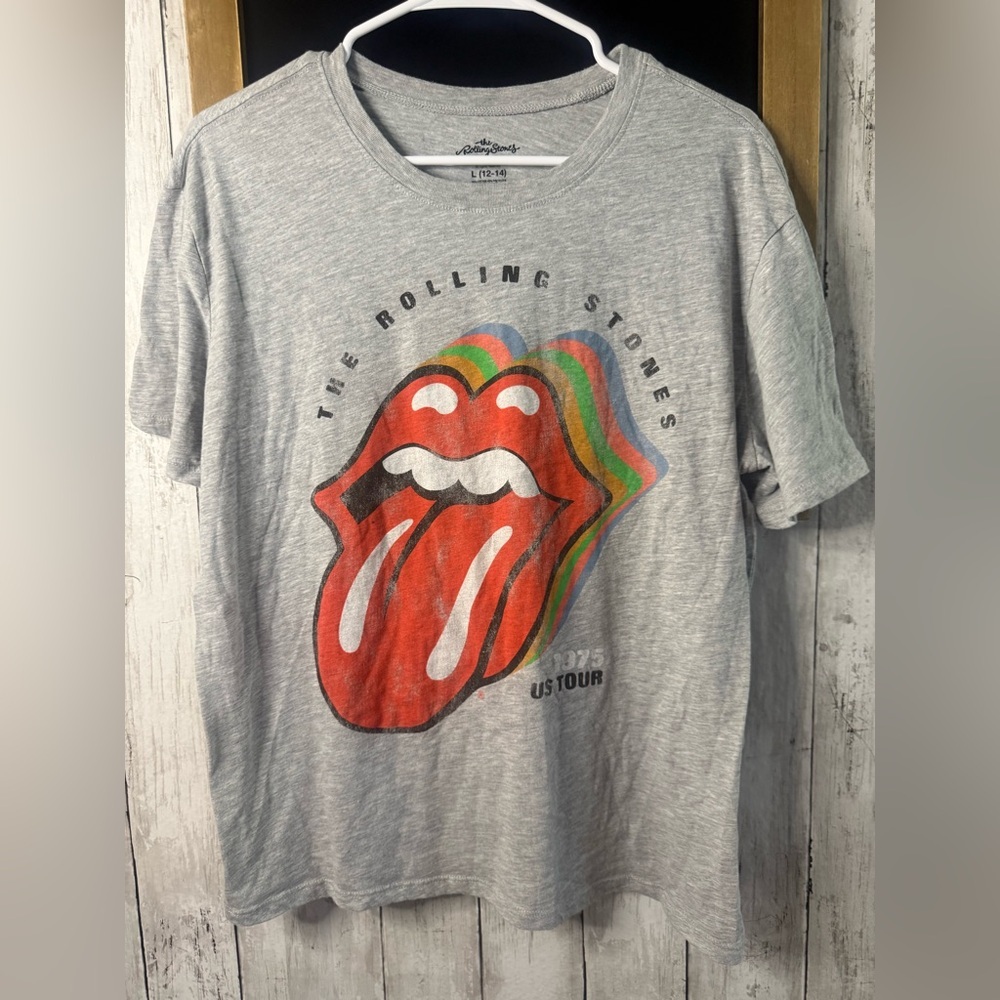The Rolling Stones Women’s L (12-14) Gray Tee 1975 US TOUR 408